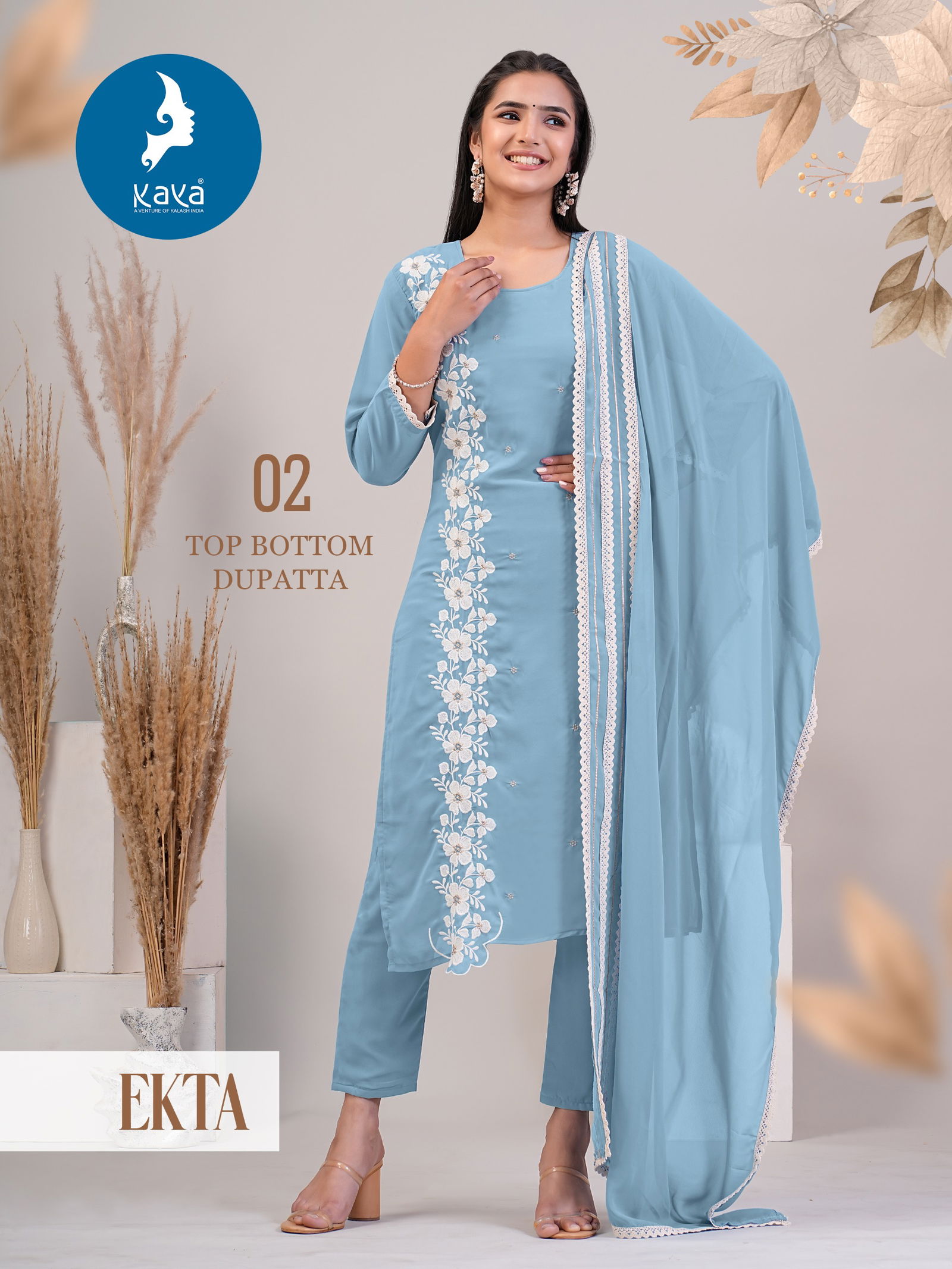 Ekta By Kaya Special Eid Design Georgette Kurti With Bottom Dupatta Wholesale Price In Surat